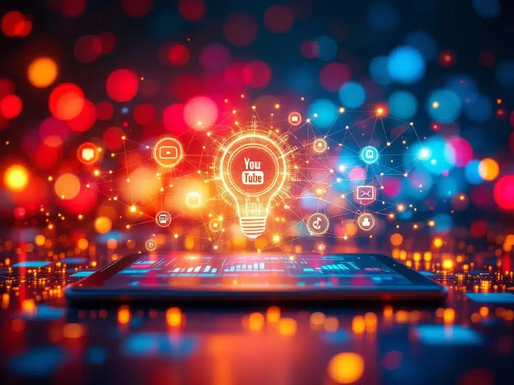 Thumbnail: Vibrant scene with social media icons, warm colors, and glowing nodes, symbolizing creative and data-driven social SEO by team5pm.